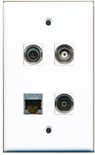 RiteAV - 1 Port Shielded Cat6 Ethernet 1 Port Toslink 1 Port 3.5mm 1 Port BNC Wall Plate