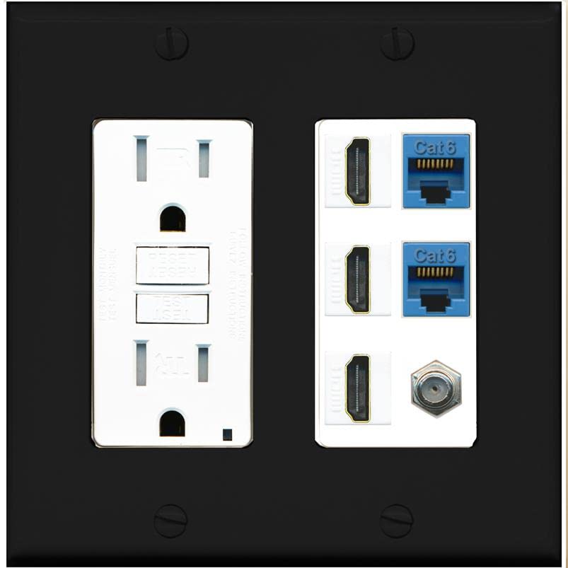 RiteAV 3 HDMI Wall Plate 2 Cat6 1 Coax - GFCI [Black/White]