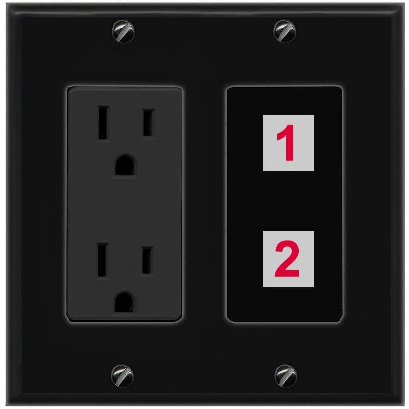 RiteAV Custom Wall Plate 2 Port - Outlet [Black/Black]