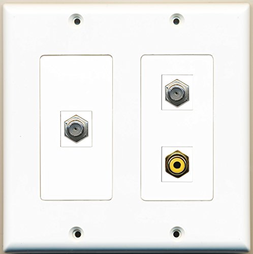 RiteAV - 1 Port RCA Yellow 2 Port Coax Cable TV- F-Type - 2 Gang Wall Plate