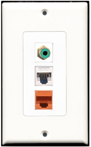 RiteAV 1 Port RCA Green 1 Cat5e Ethernet White 1 Cat5e Ethernet Orange Wall Plate OVERSIZED