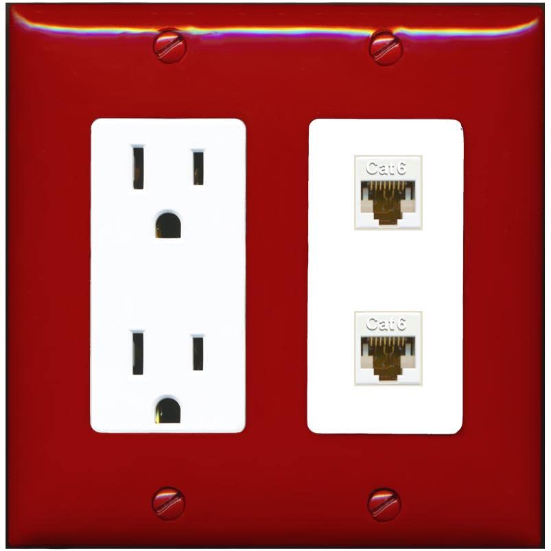 RiteAV 2 Port Cat6 Ethernet Wall Plate - Outlet [Red/White]