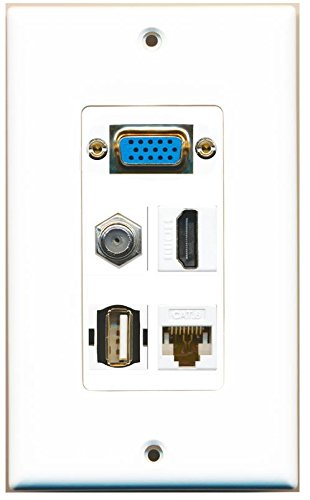 RiteAV SVGA HDMI Coax Cat6 White USB A-A Wall Plate 1 Gang White