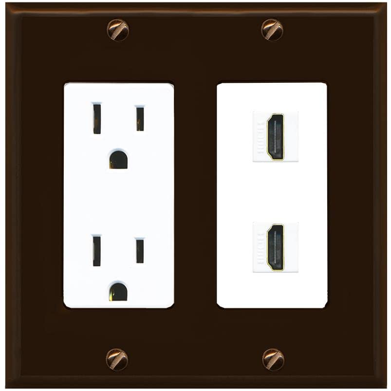 RiteAV HDMI Wall Plate 2 Port - Outlet [Brown/White]