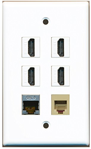 RiteAV - 4 HDMI 1 Port Phone RJ11 RJ12 Beige 1 Port Shielded Cat6 Ethernet Wall Plate