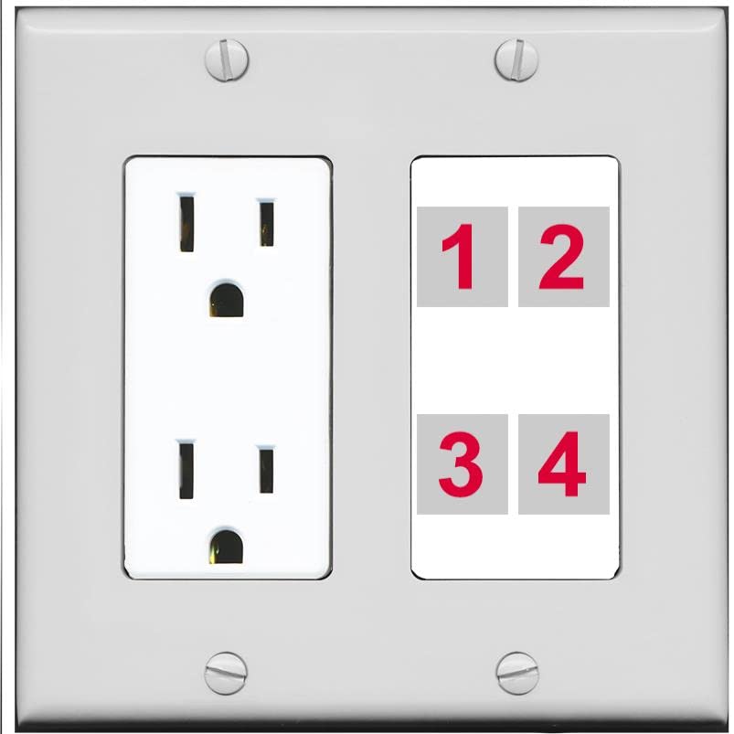 RiteAV Custom 4 Port Custom Wall Plate - Outlet [Gray/White]