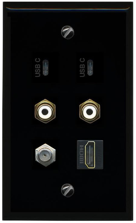 RiteAV Coax HDMI 2 RCA White 2 USBC Flat/Solid Wall Plate [Black]