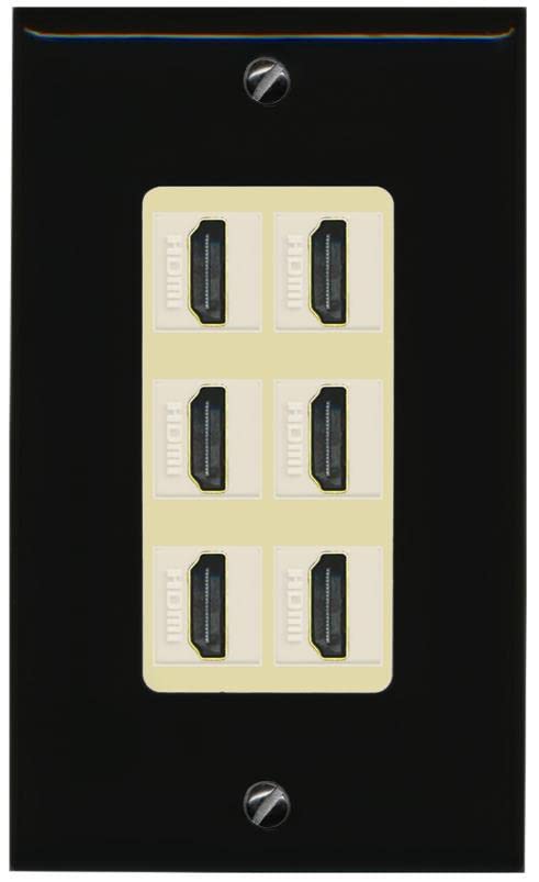 RiteAV HDMI Wall Plate 6 Port - 1 Gang [Black/Ivory]