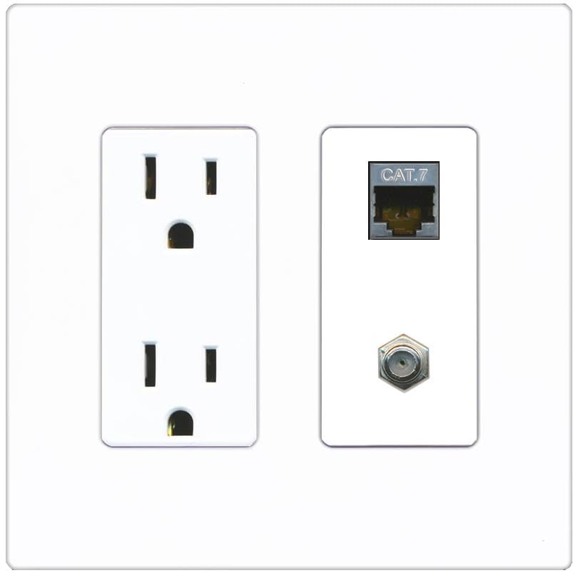 RiteAV Coax and Cat7 Wall Plate - Outlet [Screwless White]
