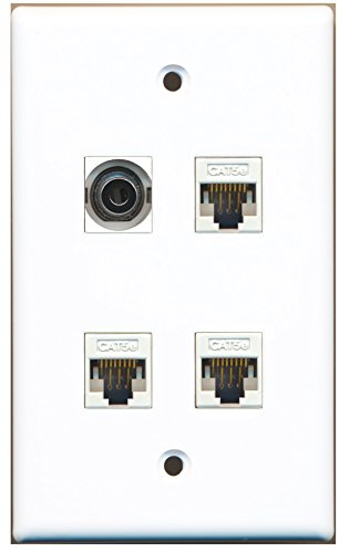 RiteAV - 1 Port 3.5mm 3 Port Cat5e Ethernet White Wall Plate