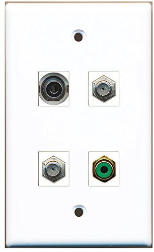 RiteAV - 1 Port RCA Green 2 Port Coax Cable TV- F-Type 1 Port 3.5mm Wall Plate