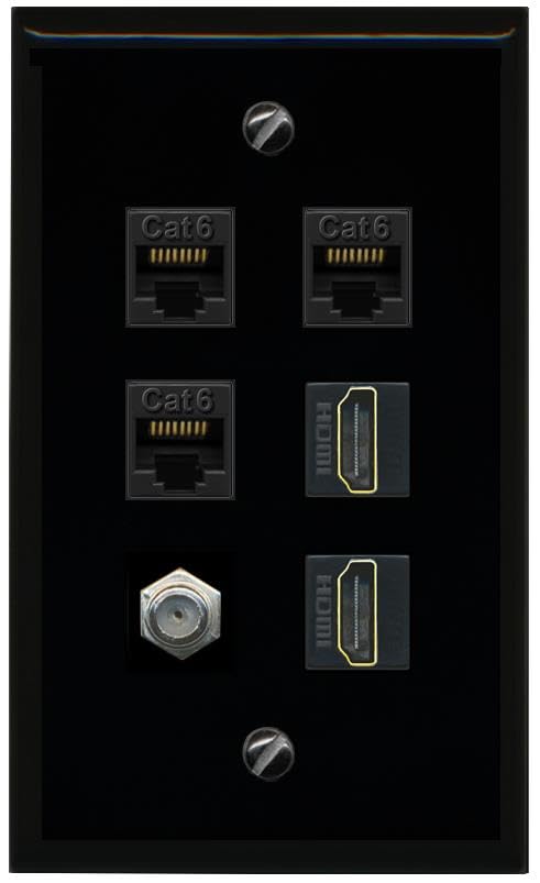 RiteAV 3 CAT6 COAX 2 HDMI Flat/Solid Wall Plate [Black]