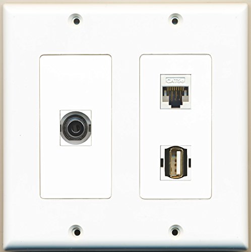 RiteAV - 1 Port USB A-A 1 Port 3.5mm 1 Port Cat5e Ethernet White - 2 Gang Wall Plate