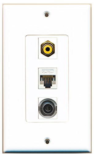 RiteAV 1 Port RCA Yellow 1 Port 3.5mm 1 Port Cat5e Ethernet White Wall Plate Oversized