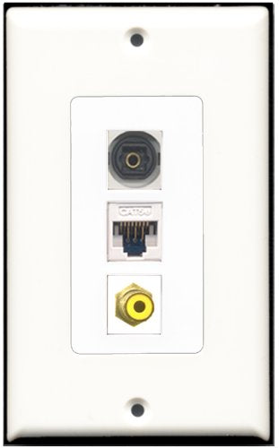 RiteAV 1 Port RCA Yellow 1 Toslink 1 Cat5e Ethernet White Wall Plate OVERSIZED