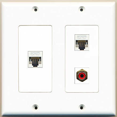 RiteAV - 1 Port RCA Red 2 Port Cat5e Ethernet White - 2 Gang Wall Plate