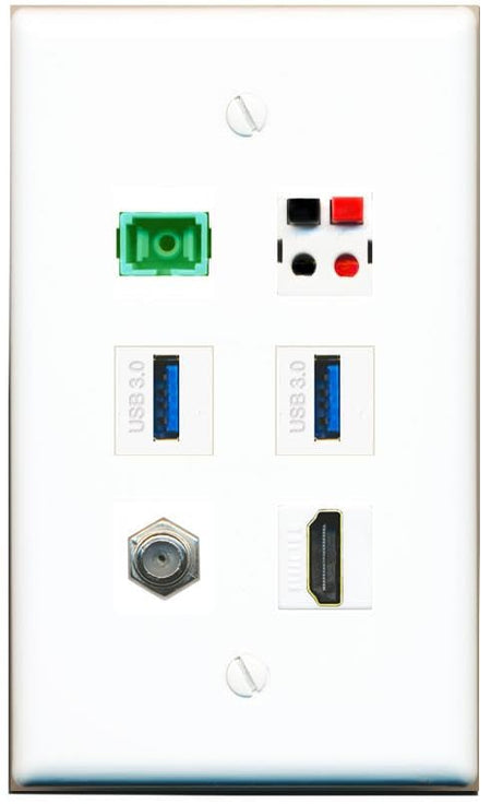 RiteAV Coax HDMI SC-APC-SX Speaker 2 USB-3 Flat/Solid Wall Plate [White]