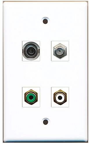 RiteAV - 1 Port RCA White 1 Port RCA Green 1 Port Coax Cable TV- F-Type 1 Port 3.5mm Wall Plate