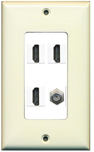 RiteAV - 3 x HDMI and 1 x Coax Cable TV F Type Port Wall Plate Decorative - Light Almond/White
