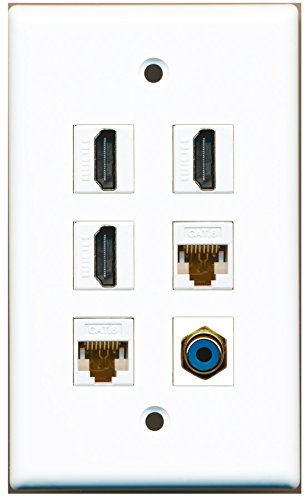 RiteAV - 3 HDMI 1 Port RCA Blue 2 Port Cat6 Ethernet White Wall Plate