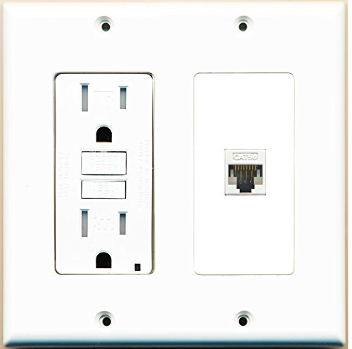 RiteAV (2 Gang Decorative 15A GFCI Outlet Cat5e White Wall Plate White