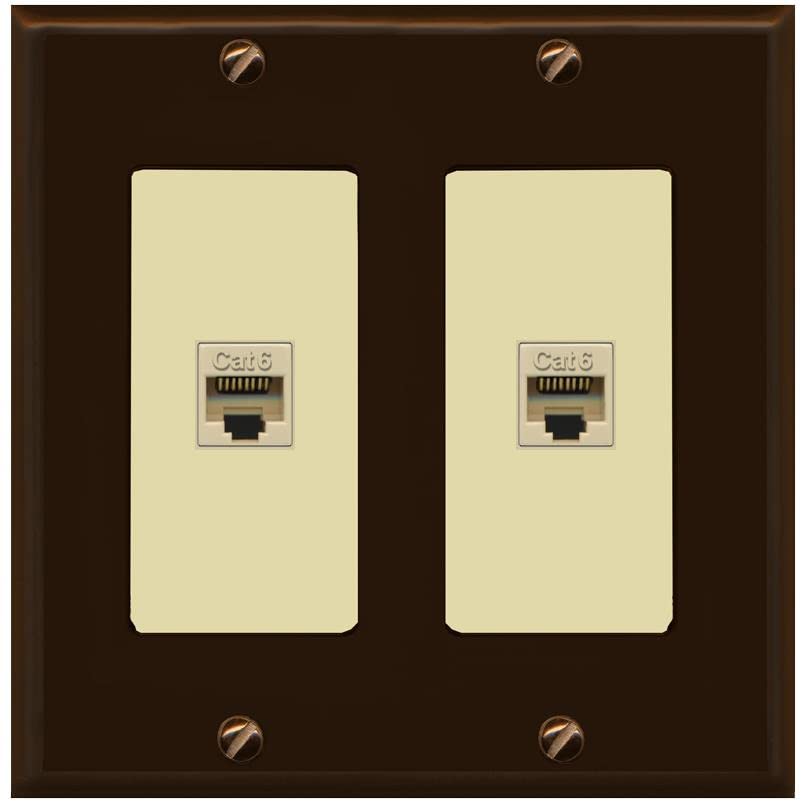 RiteAV 2 Port Cat6 Ethernet Wall Plate - 2 Gang [Brown/Ivory]