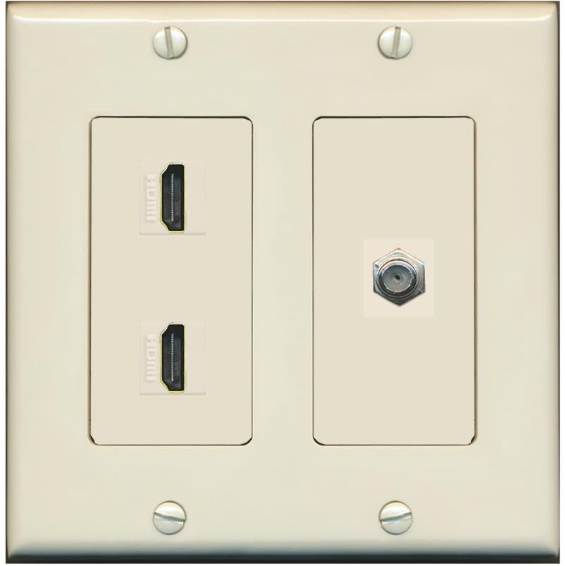 COAX 2 HDMI Wall Plate-2 Gang Light-Almond