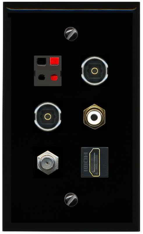 RiteAV COAX HDMI RCA WHITE SPEAKER 2 TOSLINK Flat/Solid Wall Plate [Black]