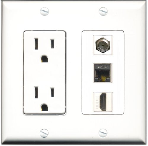 RiteAV - 15 Amp Power Outlet 1 Port HDMI 1 Port Coax 1 Port Shielded Cat6 Ethernet Ethernet Decorative Wall Plate