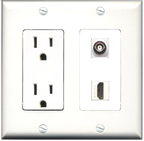 RiteAV - 15 Amp Power Outlet and 1 Port HDMI and 1 Port BNC Decorative Type Wall Plate White