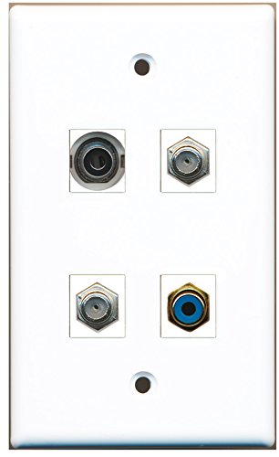 RiteAV - 1 Port RCA Blue 2 Port Coax Cable TV- F-Type 1 Port 3.5mm Wall Plate