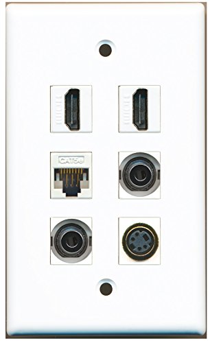 RiteAV - 2 HDMI 1 Port S-Video 2 Port 3.5mm 1 Port Cat5e Ethernet White Wall Plate