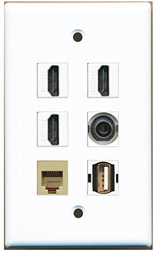RiteAV - 3 HDMI 1 Port USB A-A 1 Port Phone RJ11 RJ12 Beige 1 Port 3.5mm Wall Plate