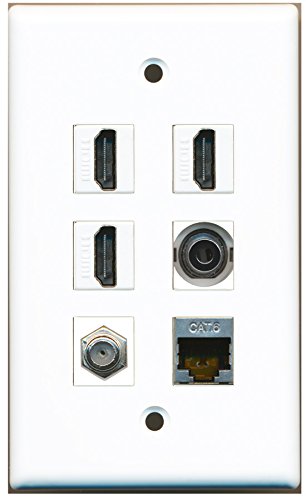 RiteAV - 3 HDMI 1 Port Coax Cable TV- F-Type 1 Port Shielded Cat6 Ethernet 1 Port 3.5mm Wall Plate