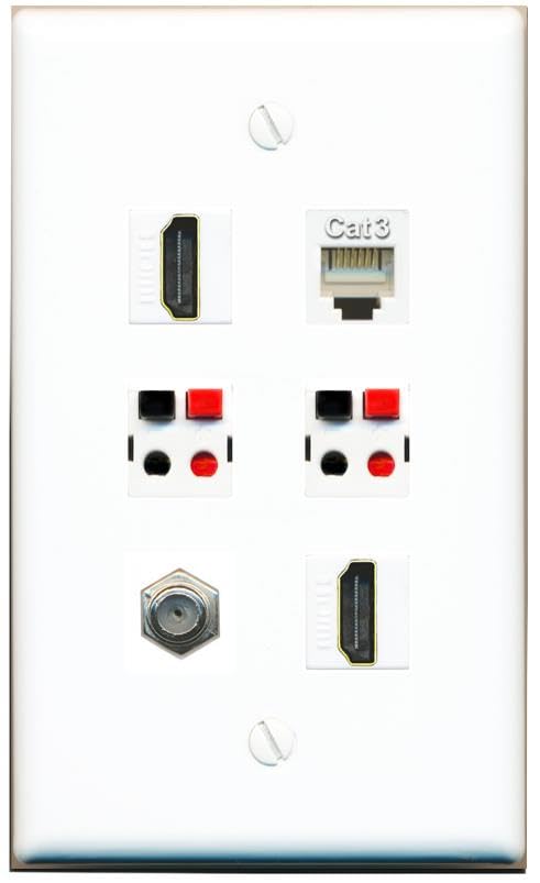 RiteAV COAX 2 HDMI PHONE 2 SPEAKER Flat/Solid Wall Plate [White]