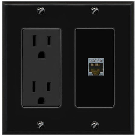 RiteAV CAT6A Wall Plate with Power Outlet [Black]