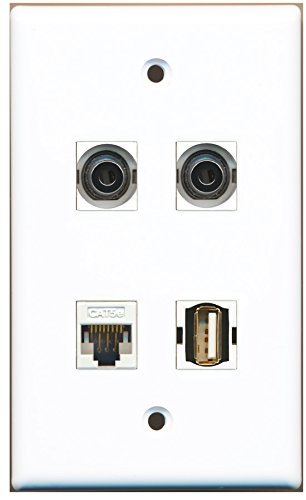 RiteAV - 1 Port USB A-A 2 Port 3.5mm 1 Port Cat5e Ethernet White Wall Plate