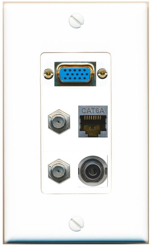 RiteAV SVGA + 3.5mm CAT6A 2 COAX Wall Plate [White]