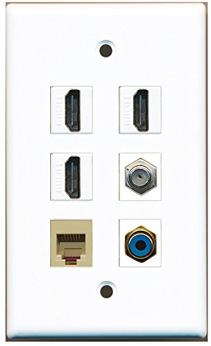 RiteAV - 3 HDMI 1 Port RCA Blue 1 Port Coax Cable TV- F-Type 1 Port Phone RJ11 RJ12 Beige Wall Plate