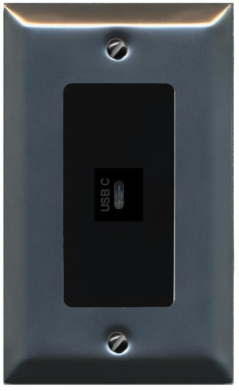 RiteAV USBC Wall Plate - 1 Gang [Stainless/Black]