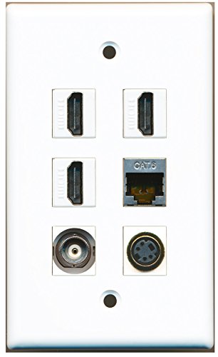 RiteAV - 3 HDMI 1 Port S-Video 1 Port Shielded Cat6 Ethernet 1 Port BNC Wall Plate