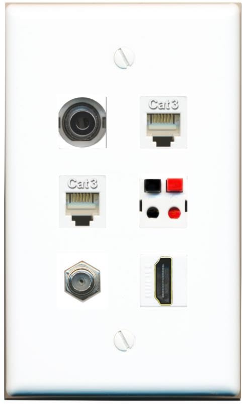 RiteAV 3.5mm COAX HDMI 2 PHONE SPEAKER Flat/Solid Wall Plate [White]