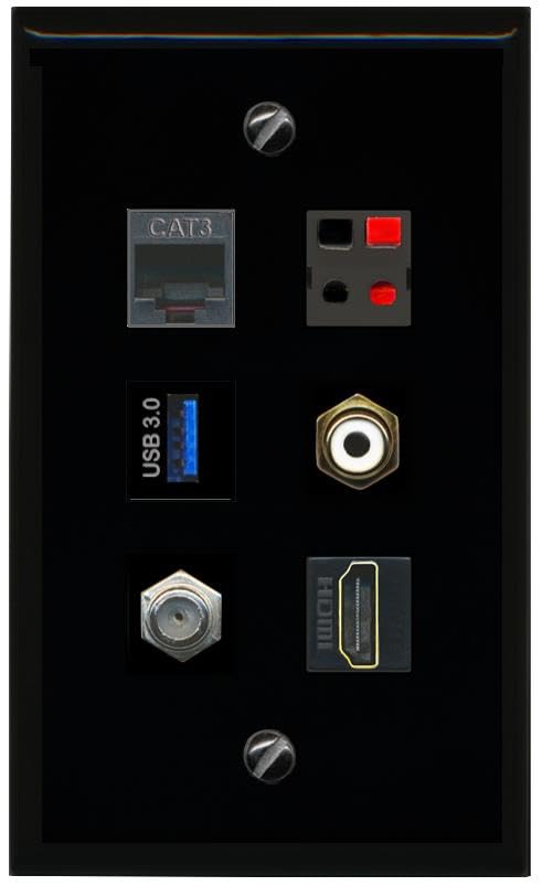 RiteAV COAX HDMI PHONE RCA WHITE SPEAKER USB 3 Flat/Solid Wall Plate [Black]