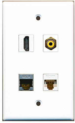 RiteAV - 1 Port HDMI 1 Port RCA Yellow 1 Port Shielded Cat6 Ethernet 1 Port Cat6 Ethernet White Wall Plate