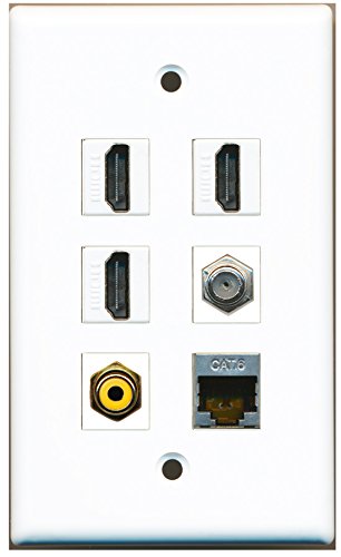 RiteAV - 3 HDMI 1 Port RCA Yellow 1 Port Coax Cable TV- F-Type 1 Port Shielded Cat6 Ethernet Wall Plate