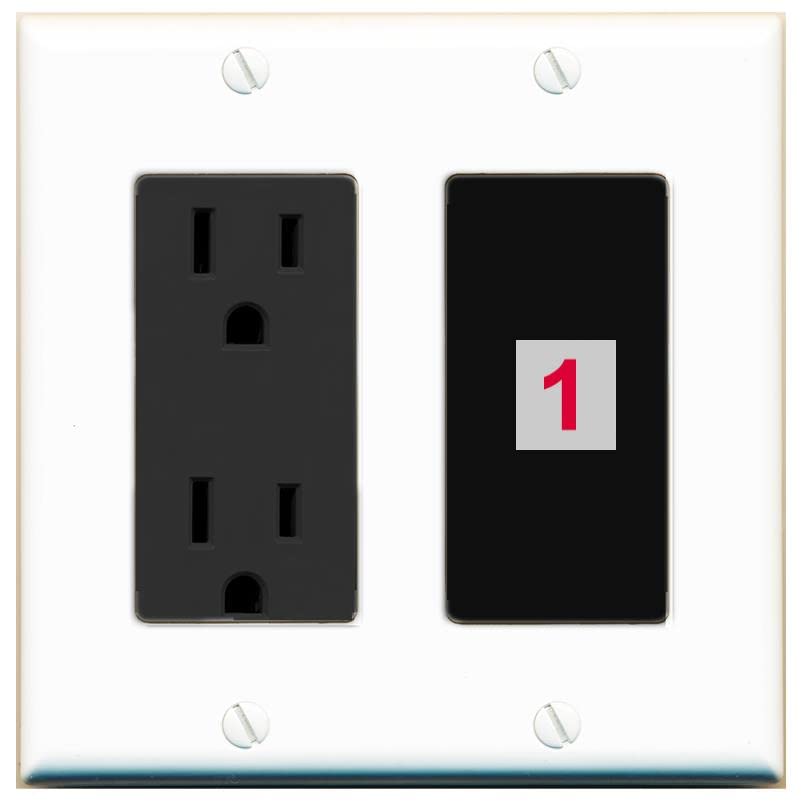 RiteAV Custom Wall Plate 1 Port - Outlet [White/Black]