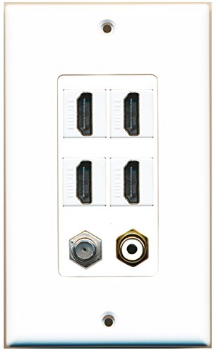 RiteAV 4 Port HDMI 1 RCA White 1 Coax Cable TV- F-Type Wall Plate OVERSIZED