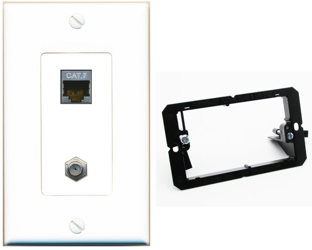 RiteAV Coax and Cat7 Wall Plate - 1 Gang w-Bracket [White/White]
