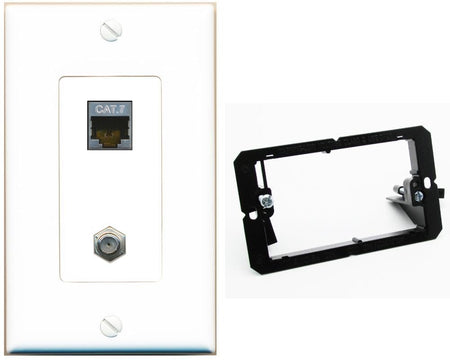 RiteAV Coax and Cat7 Wall Plate - 1 Gang w-Bracket [White/White]
