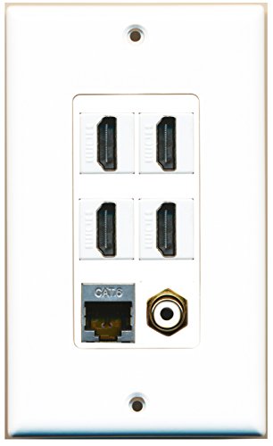 RiteAV 4 Port HDMI 1 RCA White 1 Shielded Cat6 Ethernet Wall Plate OVERSIZED